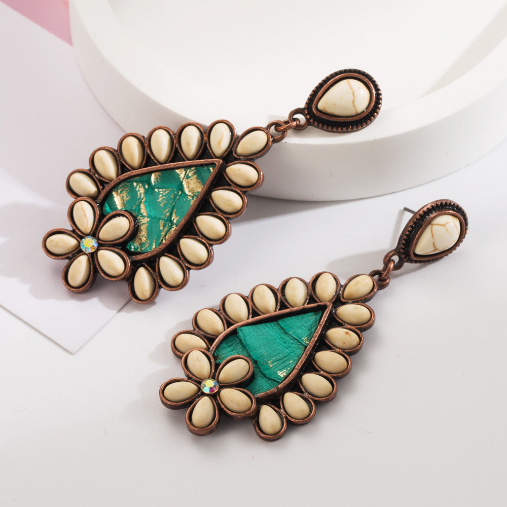 Wholesale Turquoise creative leopard print leather inlaid with turquoise exaggerated